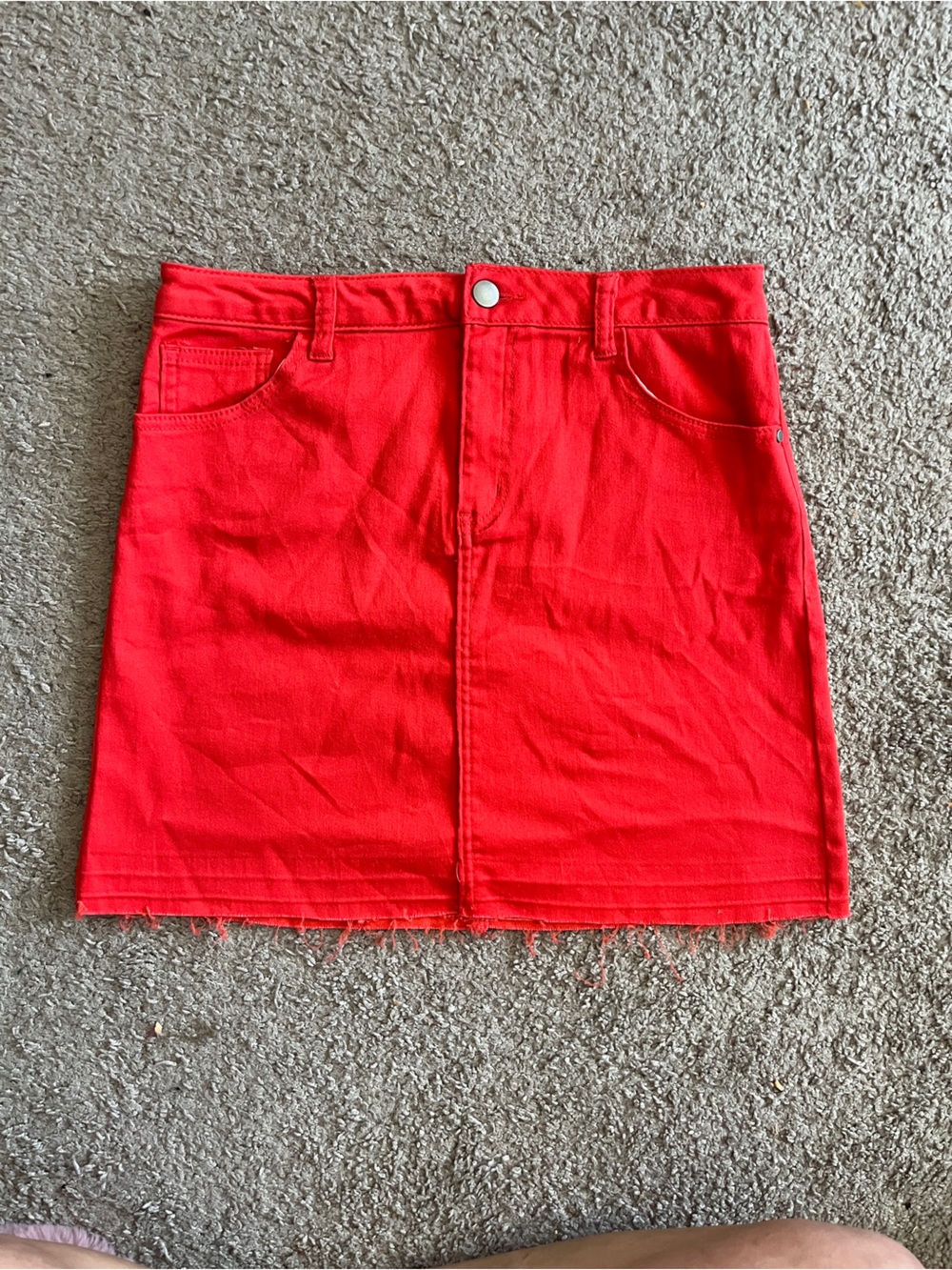 Girls Youth Bright Red Denim Mini Skirt
